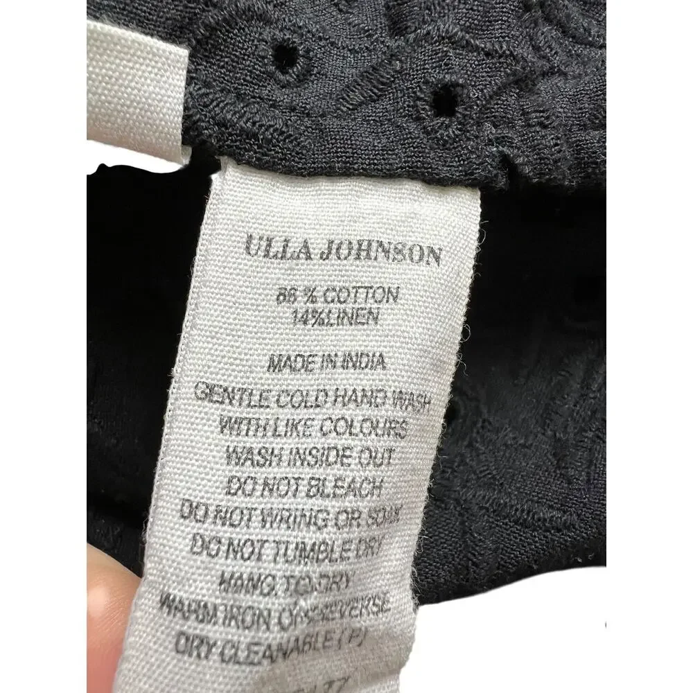 Ulla Johnson Blouse Womens 6 Black Embroidered Eyelet Bell Sleeve Mock Neck Top